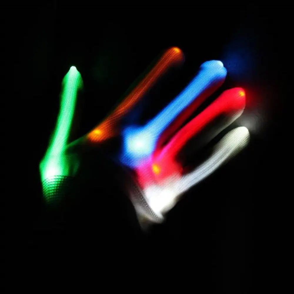 LED Full Finger Light Up Glove - Multi Function Light Effects - 1 Pair - White - Apparel