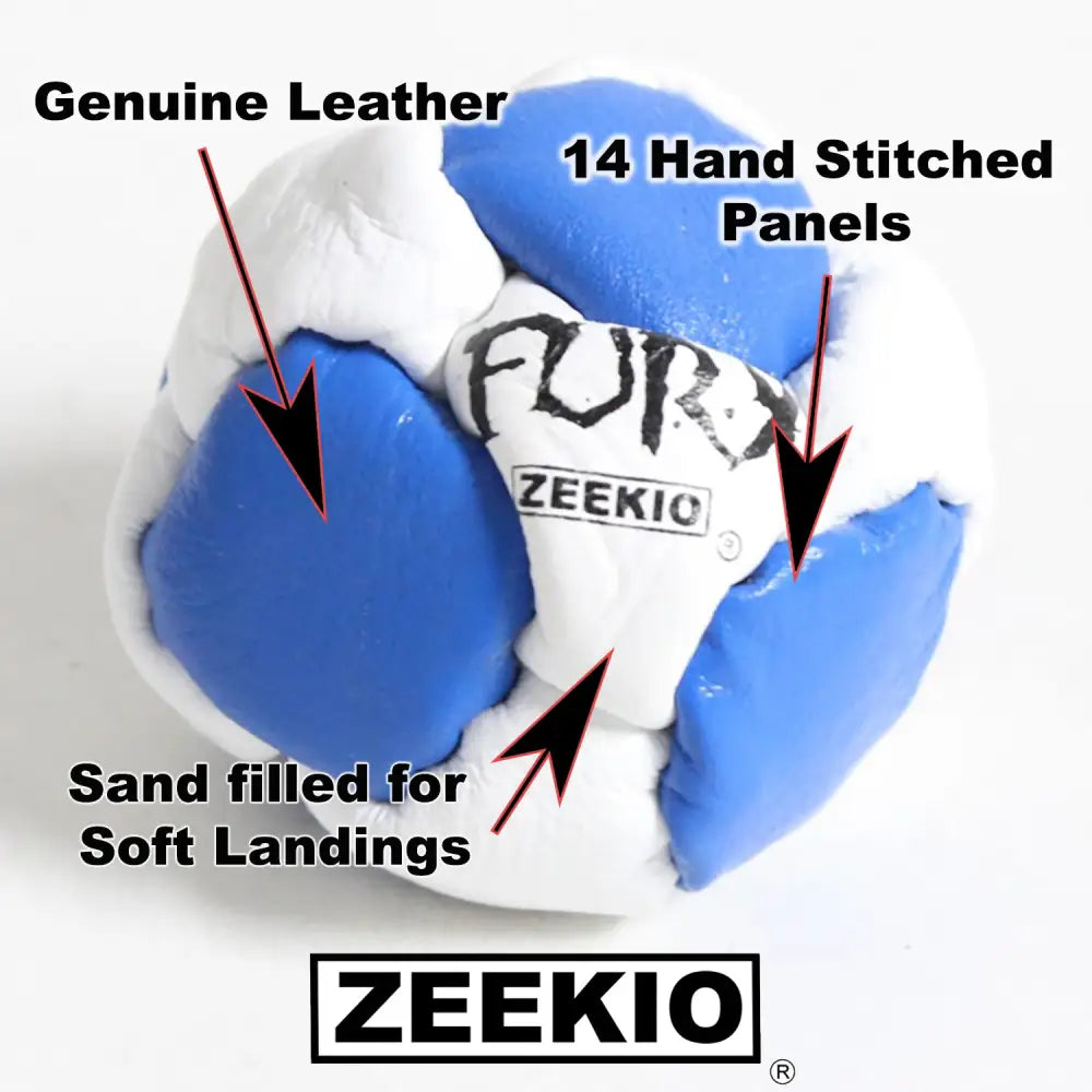 The Fury Footbag - Genuine Leather - 14 Panel Hand Stitched - Sand filled Hacky Sack - Footbags