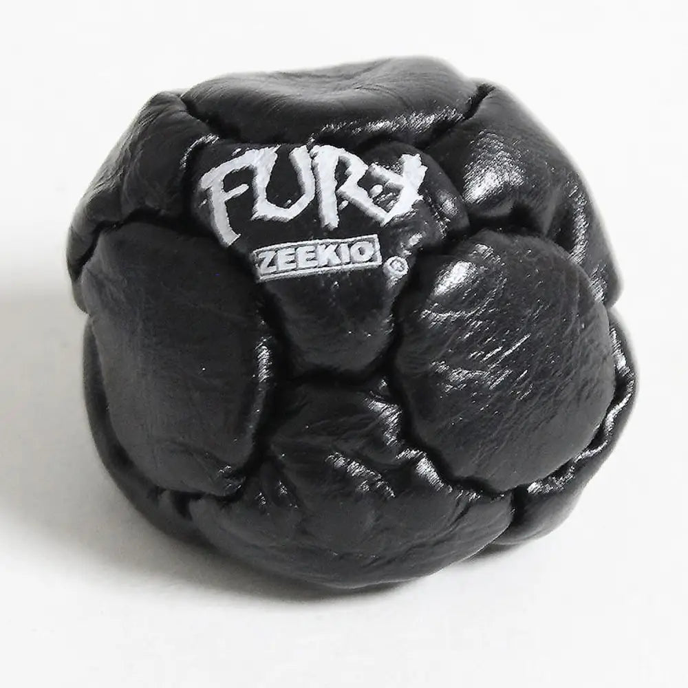 The Fury Footbag - Genuine Leather - 14 Panel Hand Stitched - Sand filled Hacky Sack - Black - Footbags