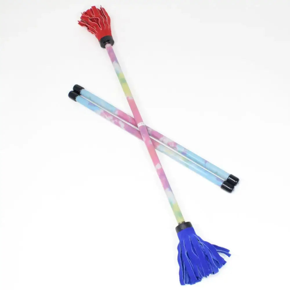 Tie-dye mace with colorful fringes and black caps