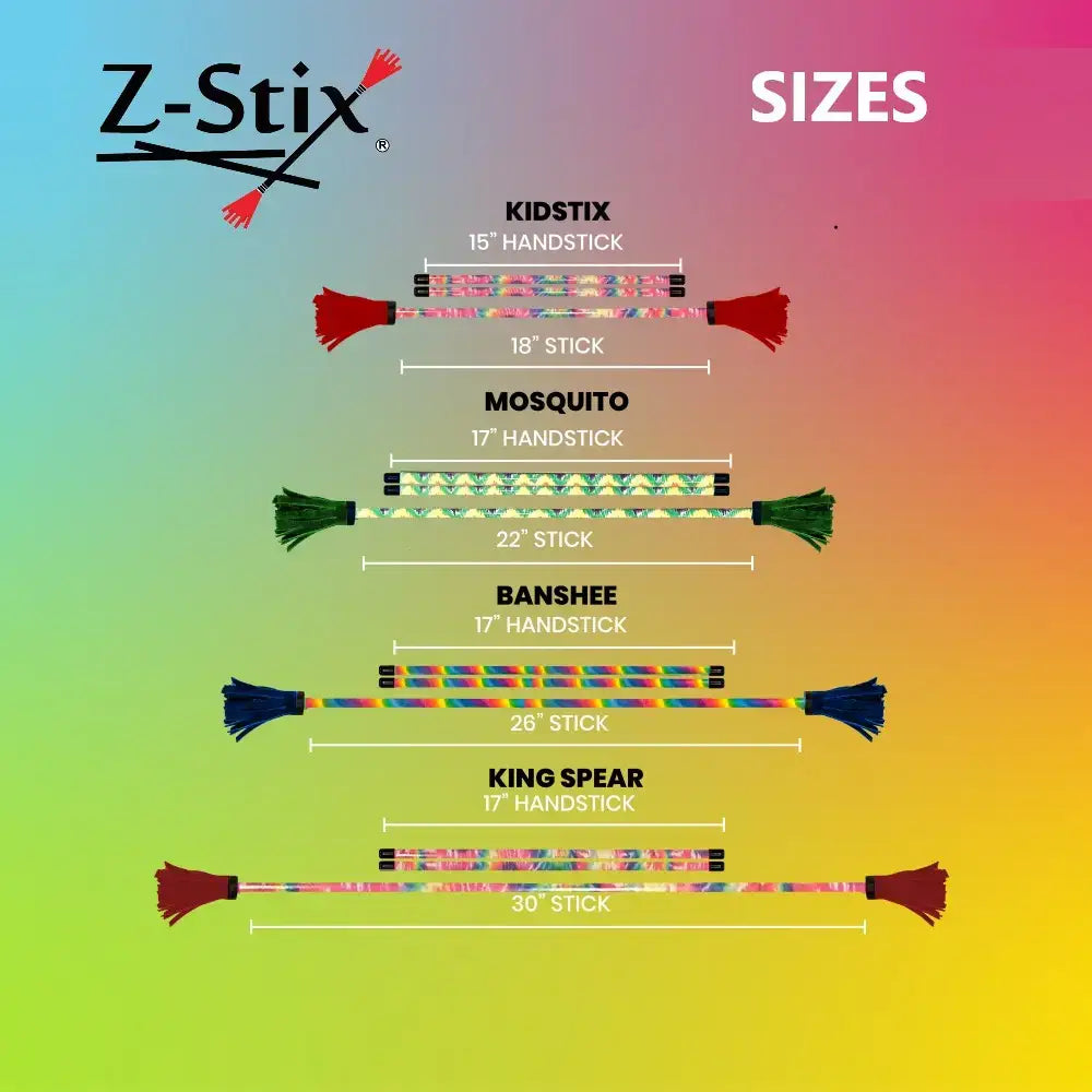Z-stix handsticks in vibrant, patterned designs with colorful tassels.