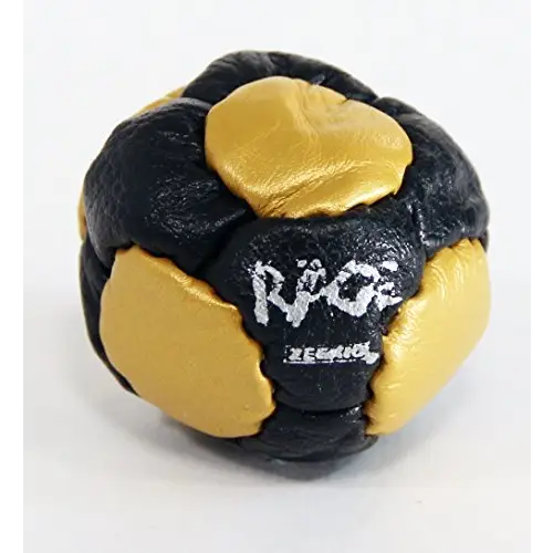 Zeekio -The Rage- 14 Panel Genuine Leather Footbag - Hacky Sack - Black and Gold - Footbags