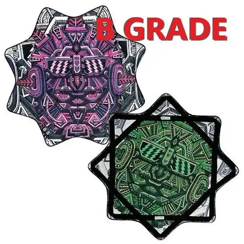 Star-shaped decorative plate with intricate geometric patterns in shades of purple and green, made from ceramic.