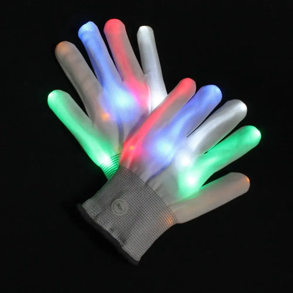 LED Full Finger Light Up Glove - Multi Function Light Effects - 1 Pair - White - Apparel