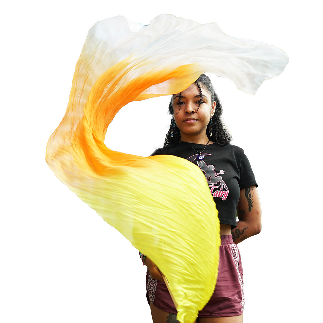 Mougee Silk Fans - for Flow Dance or Festivals - Sturdy Bamboo Handle and Carry Pouch