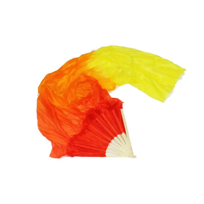 Mougee Silk Fan - For Dance Festivals or Just for Fun (Sold Individually) - 49 inch / Orange and Yellow - Flow Toys