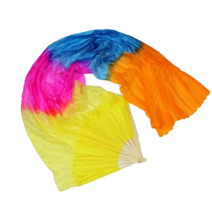 Mougee Silk Fan - For Dance Festivals or Just for Fun (Sold Individually) - 60 Inch / Yellow Pink Orange Blue - Flow