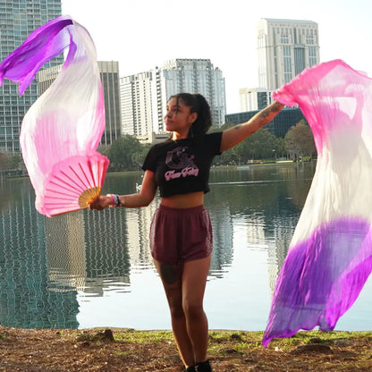 Mougee Silk Fans - for Flow Dance or Festivals - Sturdy Bamboo Handle and Carry Pouch - Flow Toys