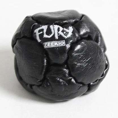 The Fury Footbag - Genuine Leather - 14 Panel Hand Stitched - Sand filled Hacky Sack - Black - Footbags