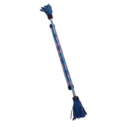 Blue and pink floral mop with extendable handle.