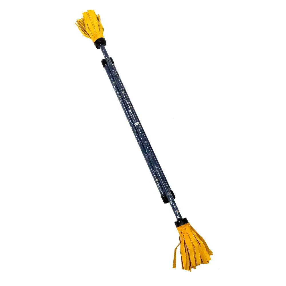 Yellow and black telescopic cleaning tool with fringed ends.