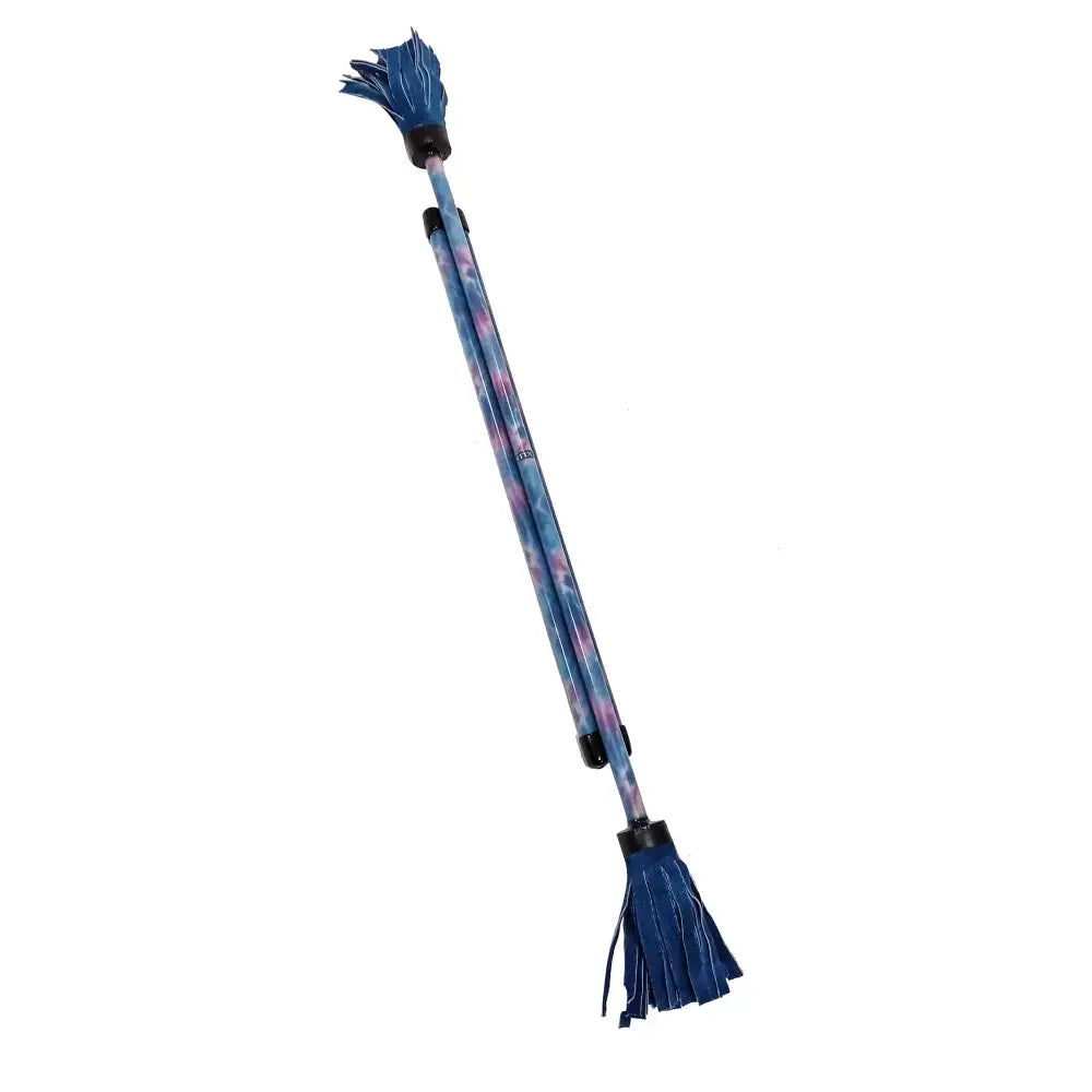 Blue and pink floral mop with extendable handle.