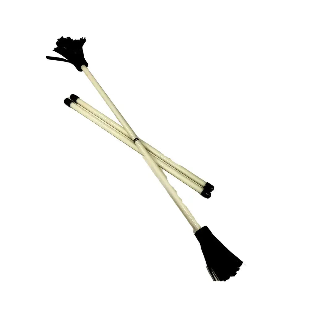 Black and white horsehair duster brush set with wooden handles.