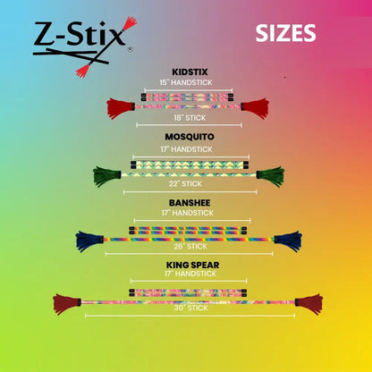 Z-stix handsticks in vibrant, patterned designs with colorful tassels.