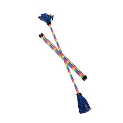Rainbow-colored braided rope with tassels, likely made of nylon or polyester.