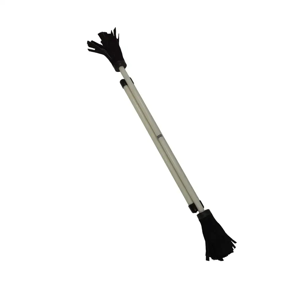 Telescopic cleaning brush with black bristles and silver handle, designed for versatile reach.