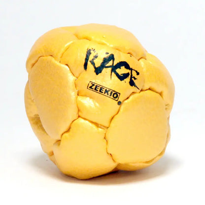 Yellow soccer ball with black ’rage’ text and zeek10 logo.